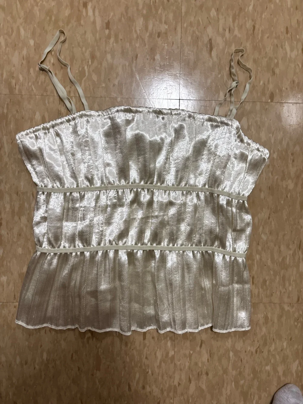 Free People Ivory Satin Tiered Cami Top